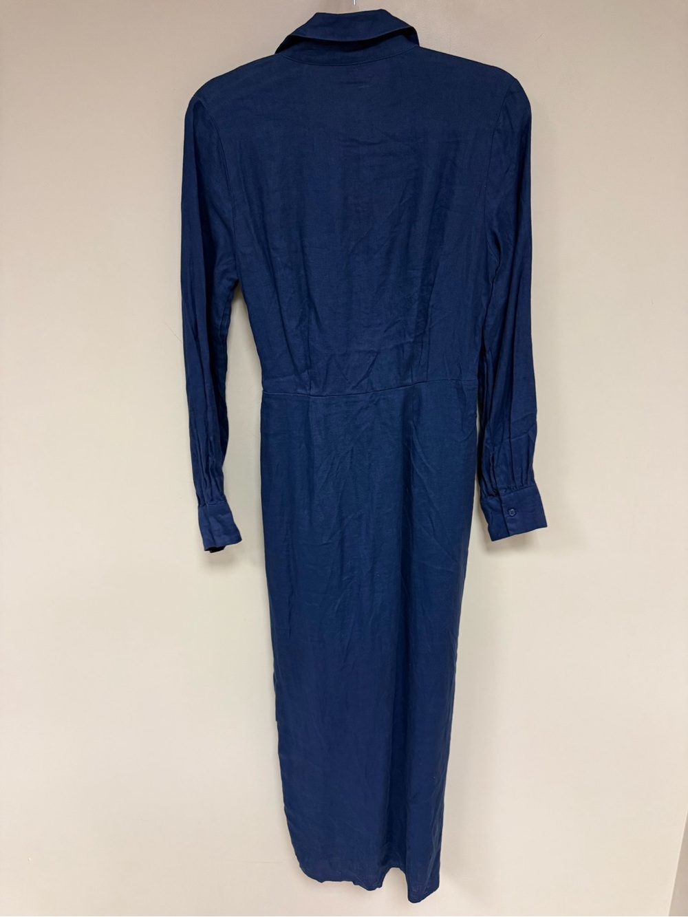 Magaschoni Navy Blue Long-Sleeve Wrap Shirt Dress size 8 medium Linen NEW - Picture 5 of 7